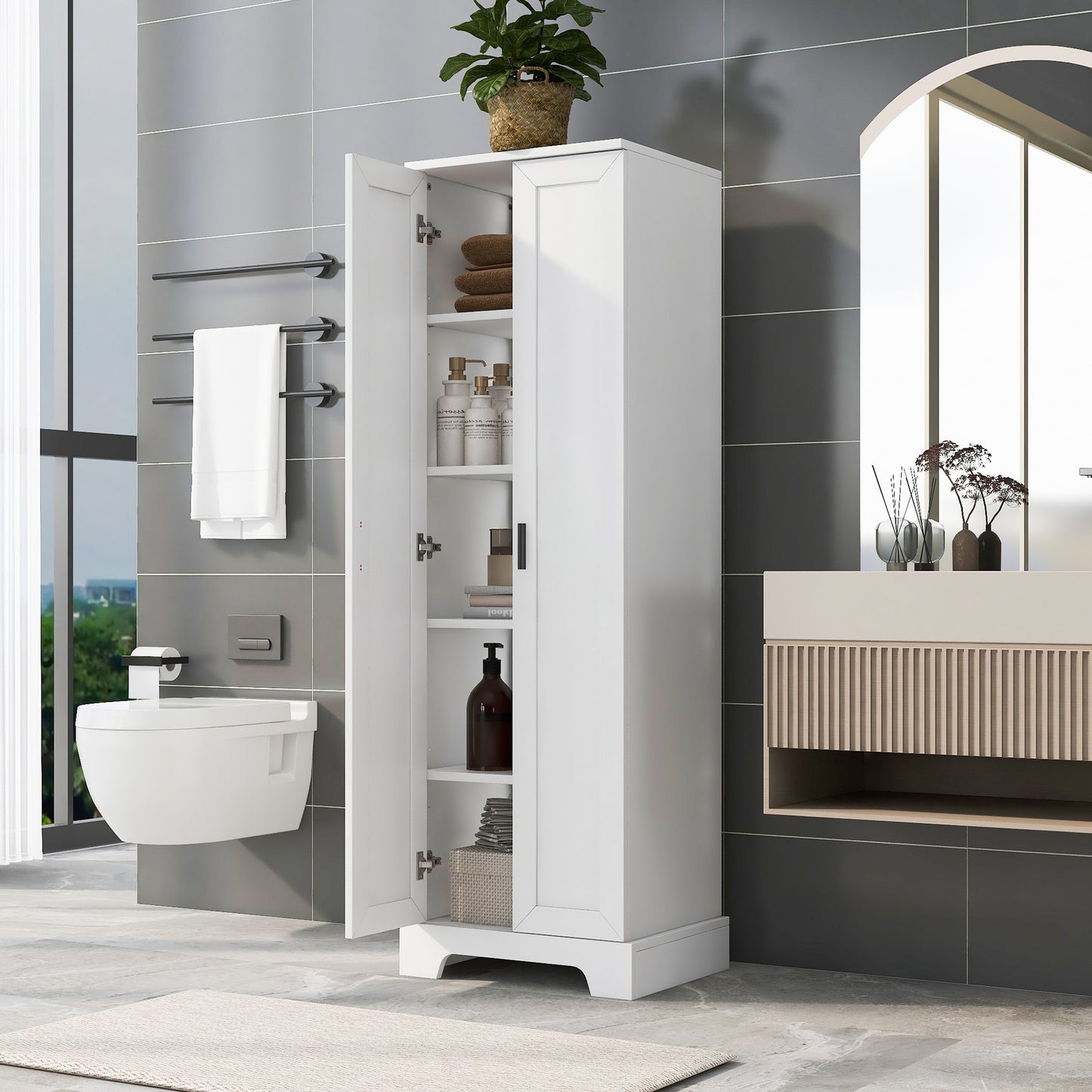 Bathroom Storage Cabinet with Two Doors, White