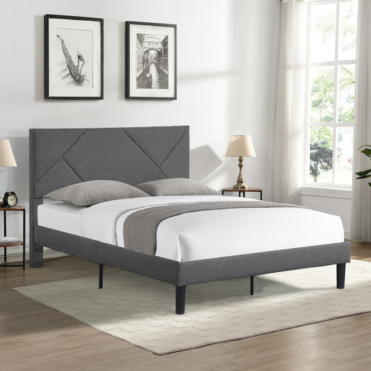 Full Size Upholstered Platform Bed Frame with  Headboard