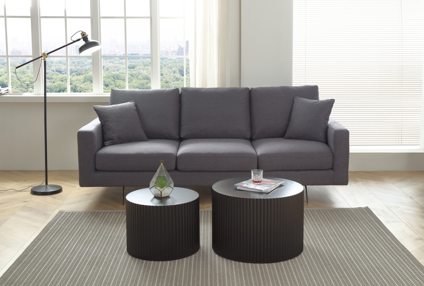 Modern Grey Three-Seat Sofa