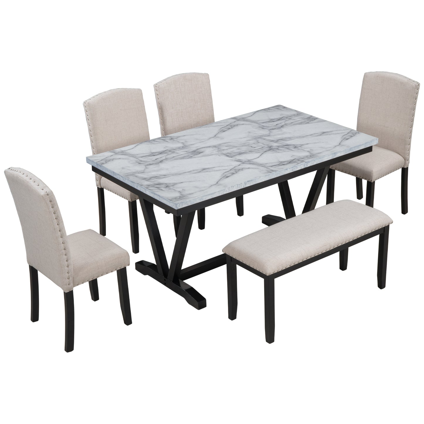 Necie Style 6-piece Dining Table with 4 Chairs & 1 Bench