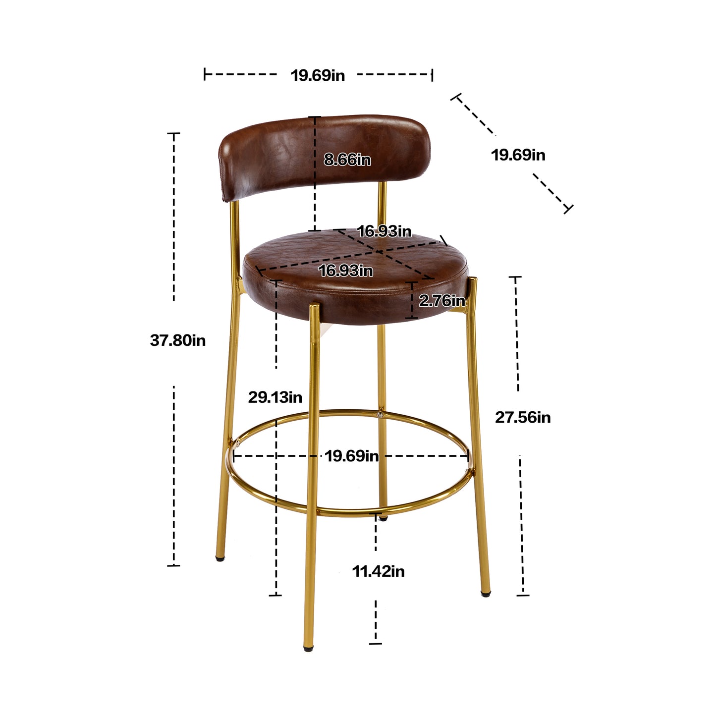 Coolmore Bar Stools Industrial Pub Barstools with Back and Footres Set of 2 - Brown