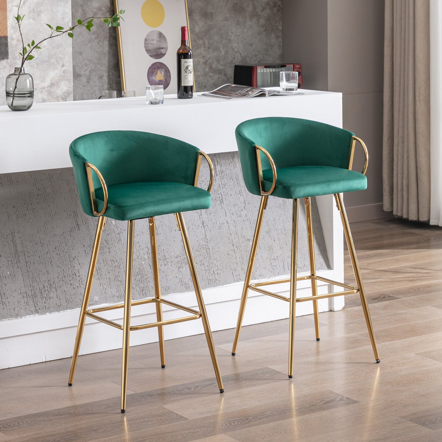 26 Inch Set of 2 Green Bar Stools