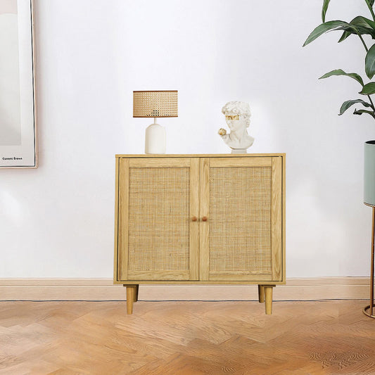 Rattan Storage Cabinet: Accent Cabinet with Doors, Buffet Cabinet with Storage for Living Room, Hallway, Bedroom