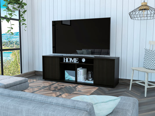 Prana Tv Stand fot TV´s up 60" Four Shelves, Two Cabinets With Single Door -Black