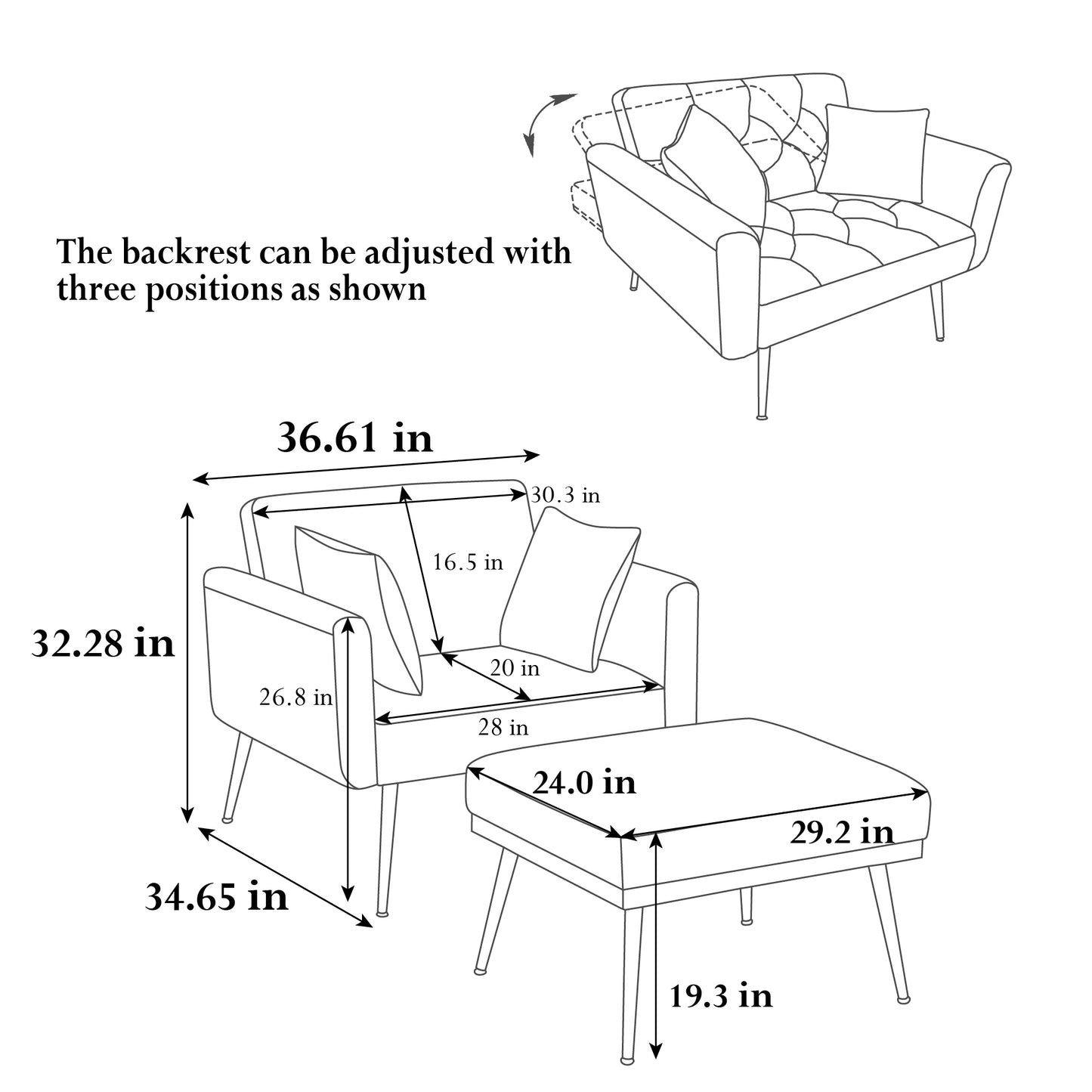 36.61'' Wide Modern Accent Chair With Adjustable Backrest