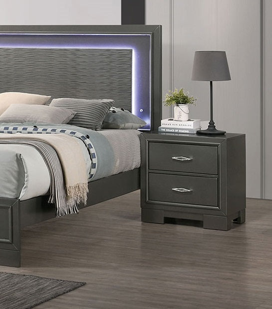 Metallic Gray Color Nightstand Bedroom 1pc Nightstand Solid wood Acrylic Hardware 2-Drawers bedside Table