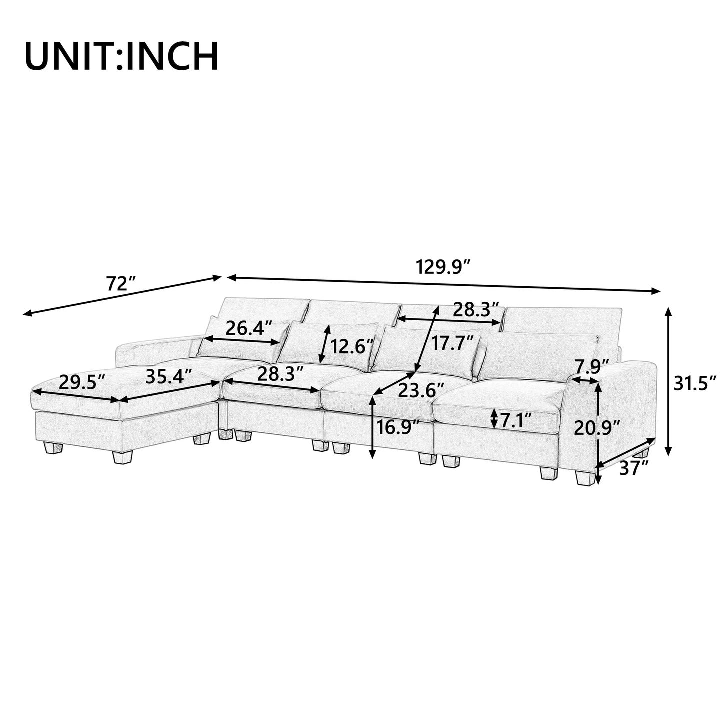 Large L-Shape Feather Filled Sectional Sofa