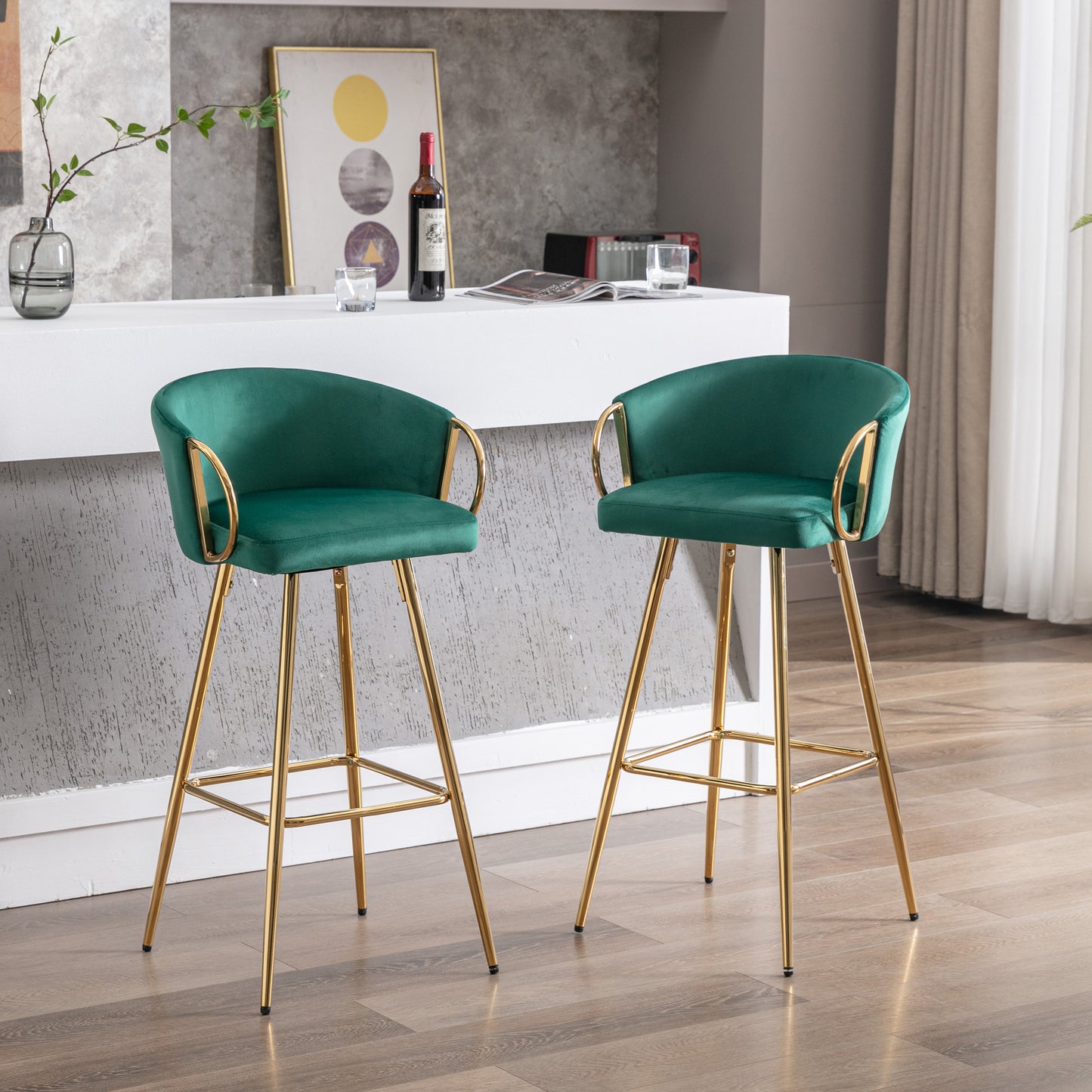 26 Inch Set of 2 Green Bar Stools