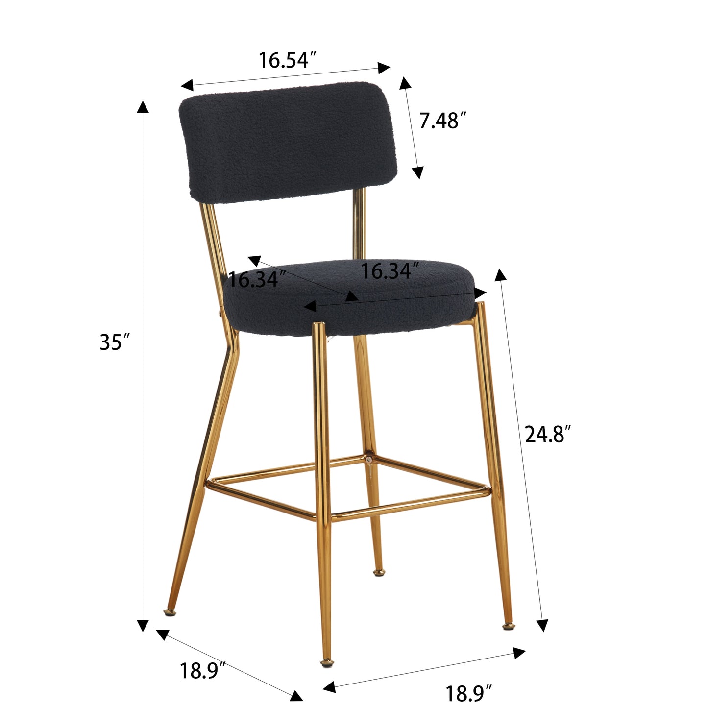 Modern Teddy Fabric Upholstered Bar Stool Set of 2 - Black