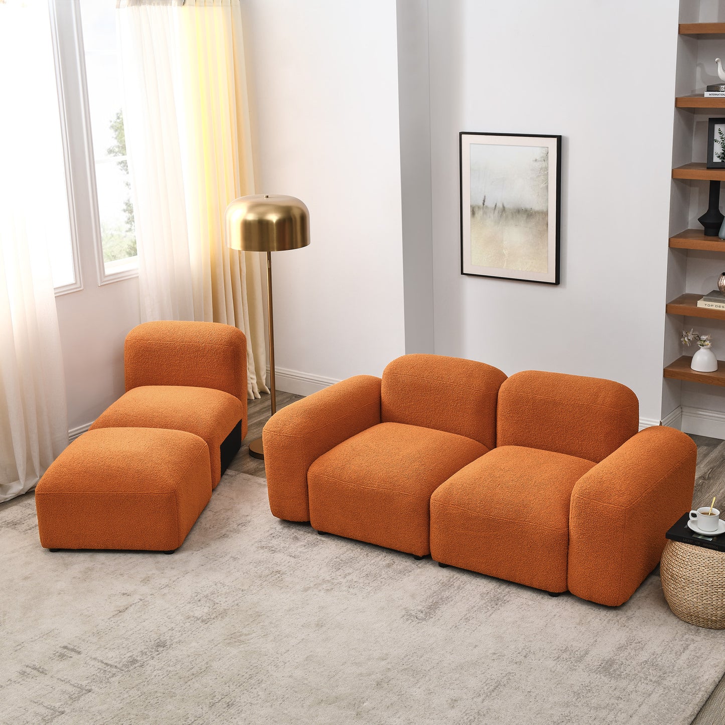 L-Shape Modular Sectional Sofa, Orange.