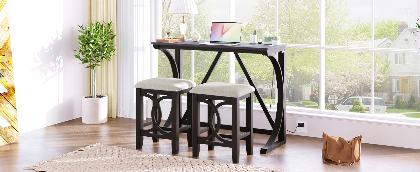 Farmhouse 3-Piece Counter Height Dining Table Set with USB Port