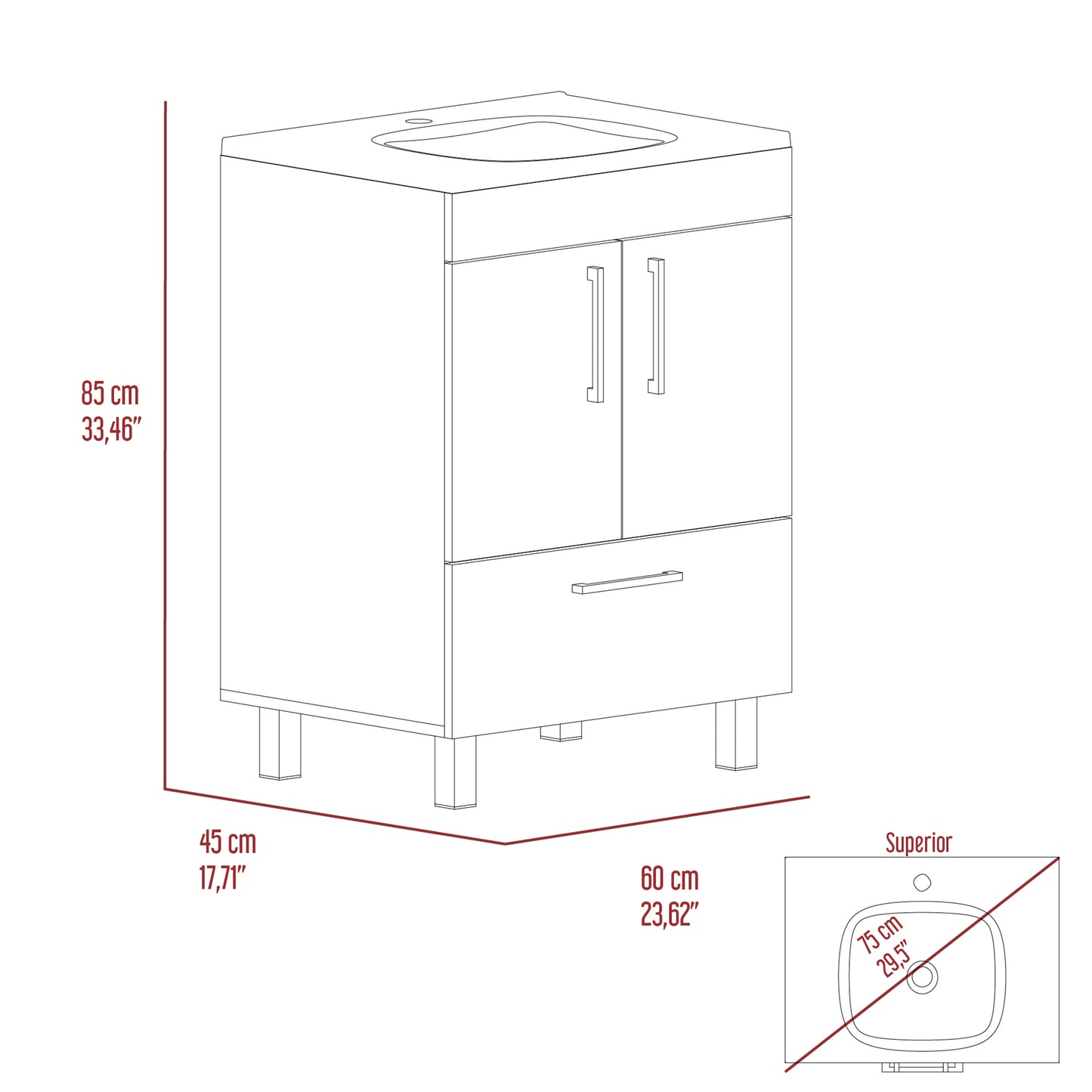 Clifton 2-Door Rectangle Single Bathroom Vanity Black Wengue