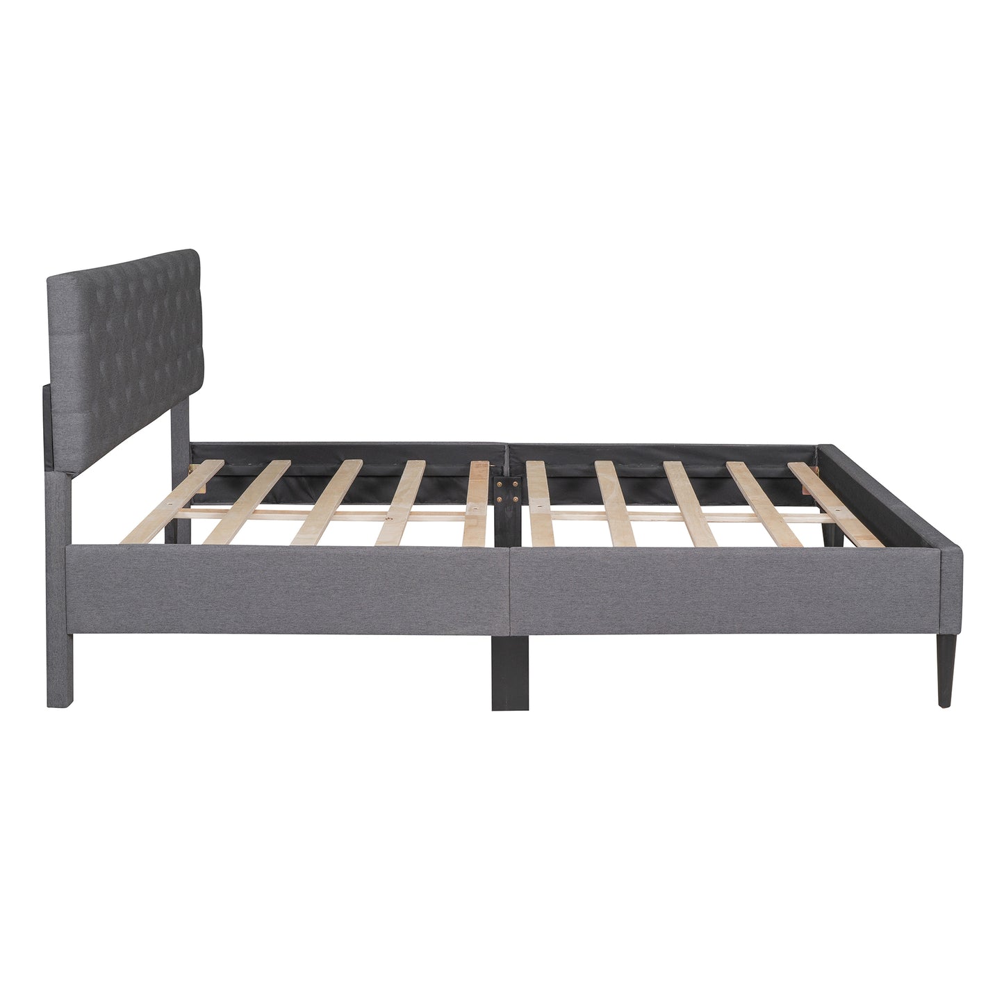 Gray Linen Upholstered Platform Bed Frame, Queen