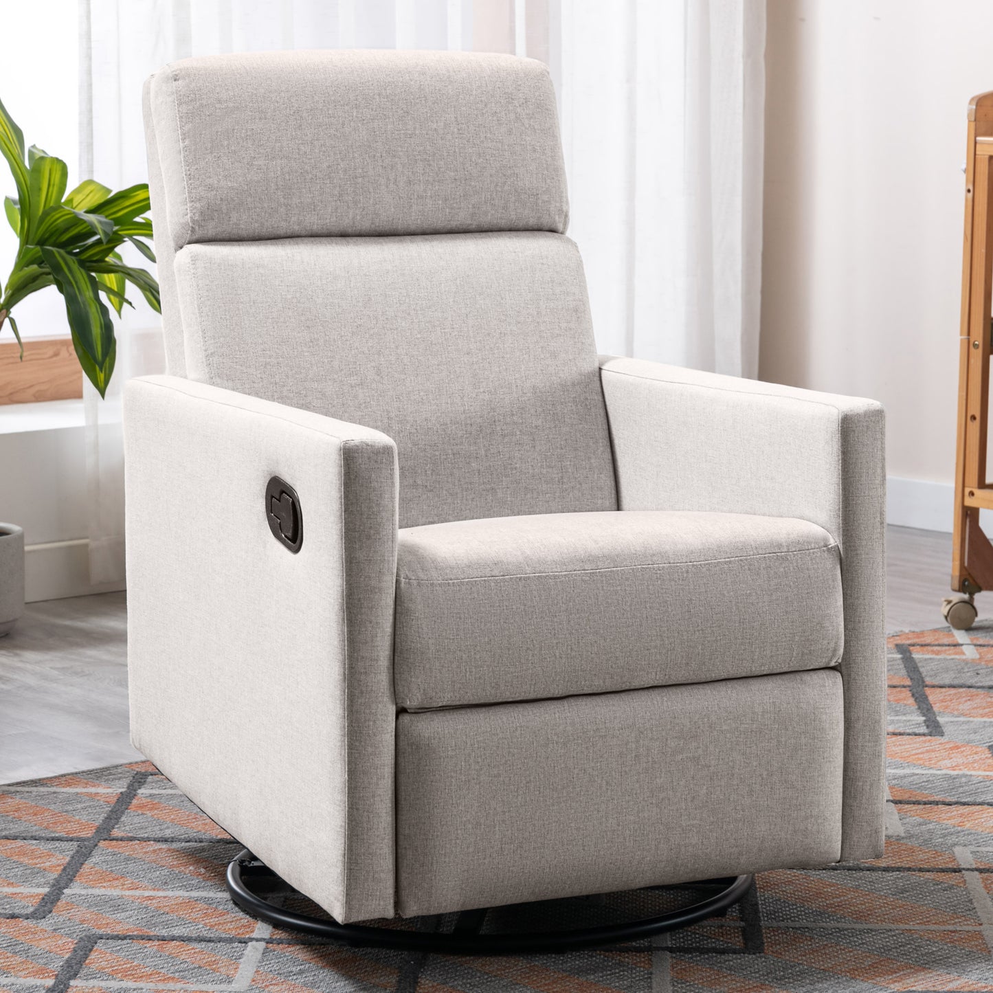 Upholstered Nursery Rocker Glider Swivel Recliner Chair, Tan