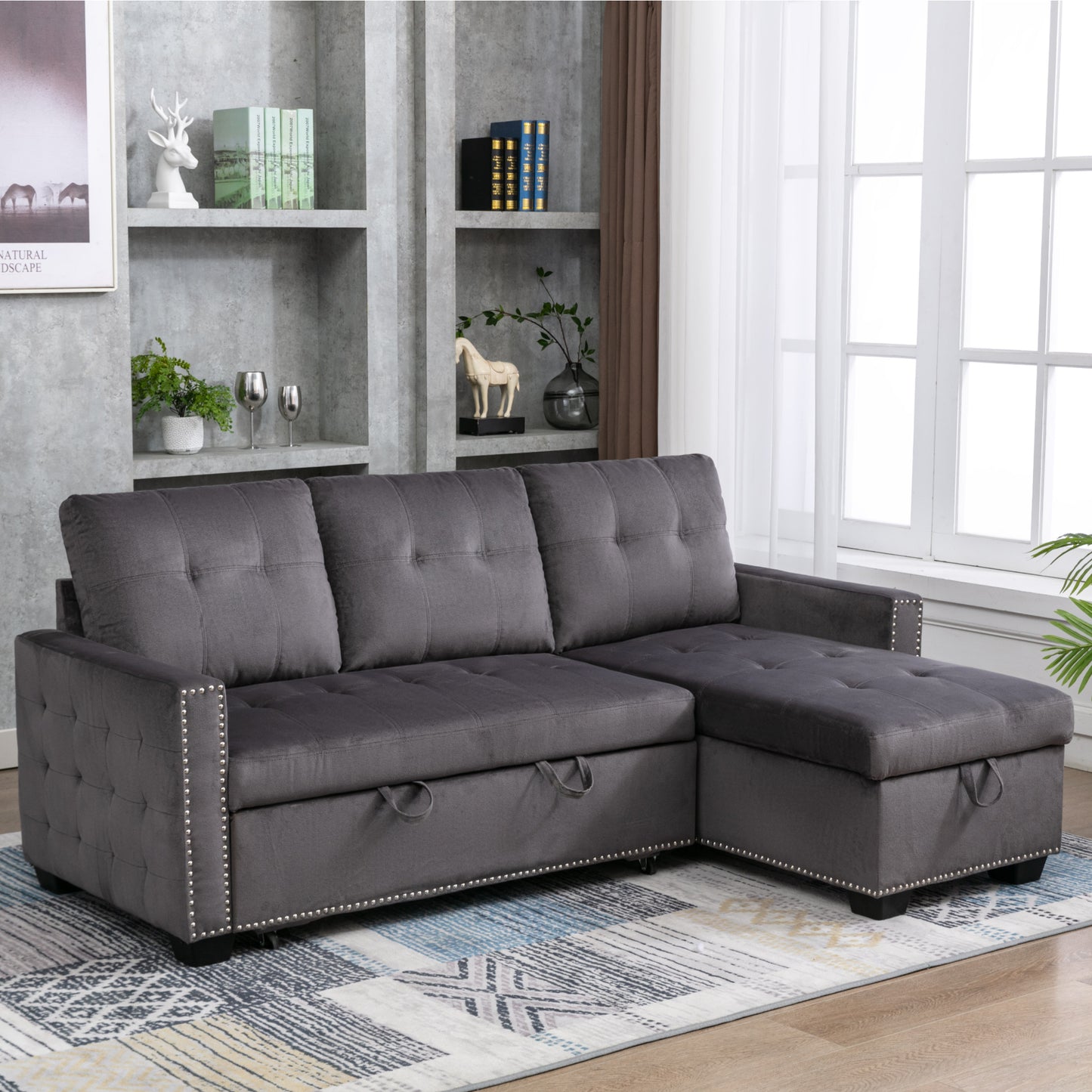 77" Reversible Sectional Storage Sleeper Sofa Bed