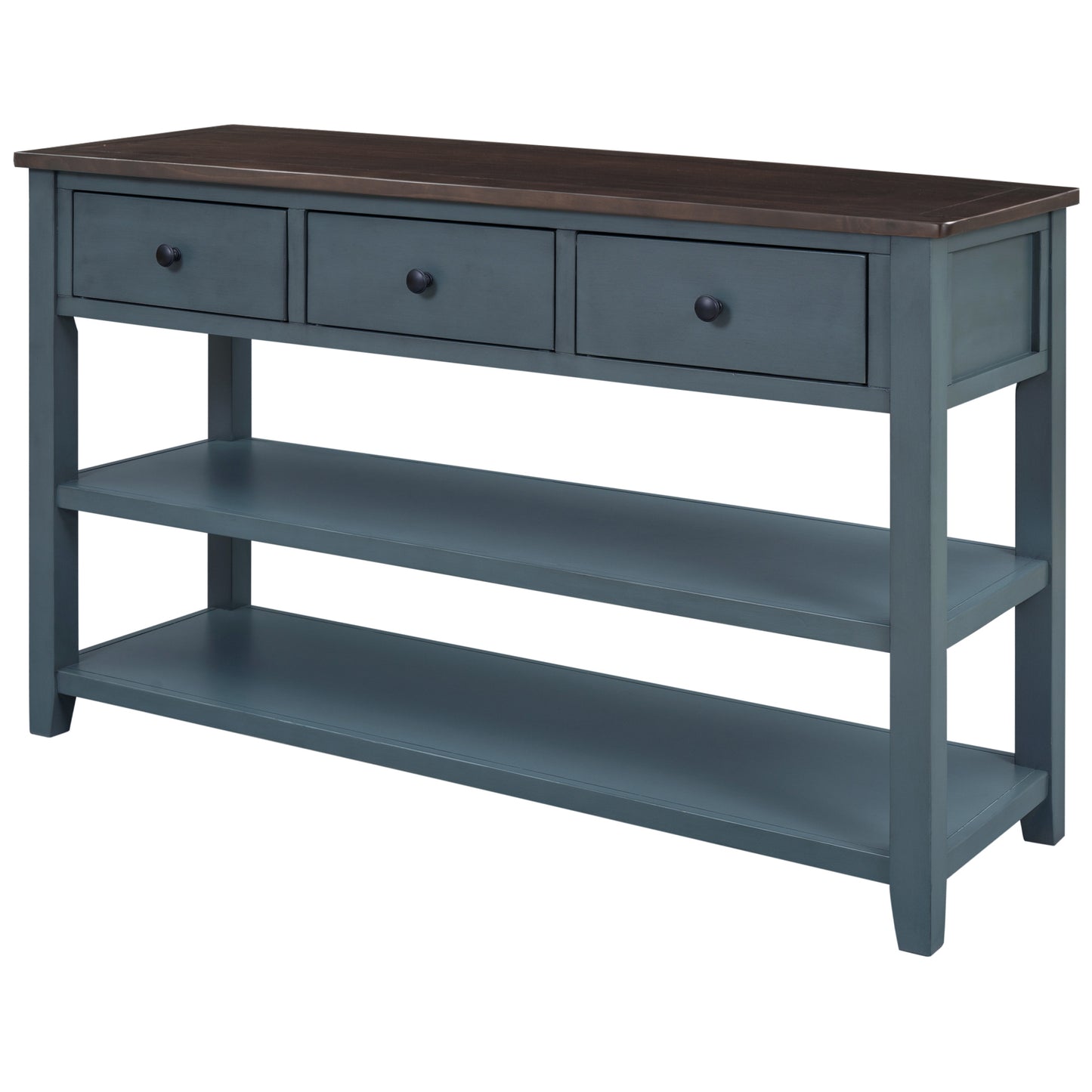 TREXM Retro Design Console Table with Two Open Shelves - Navy