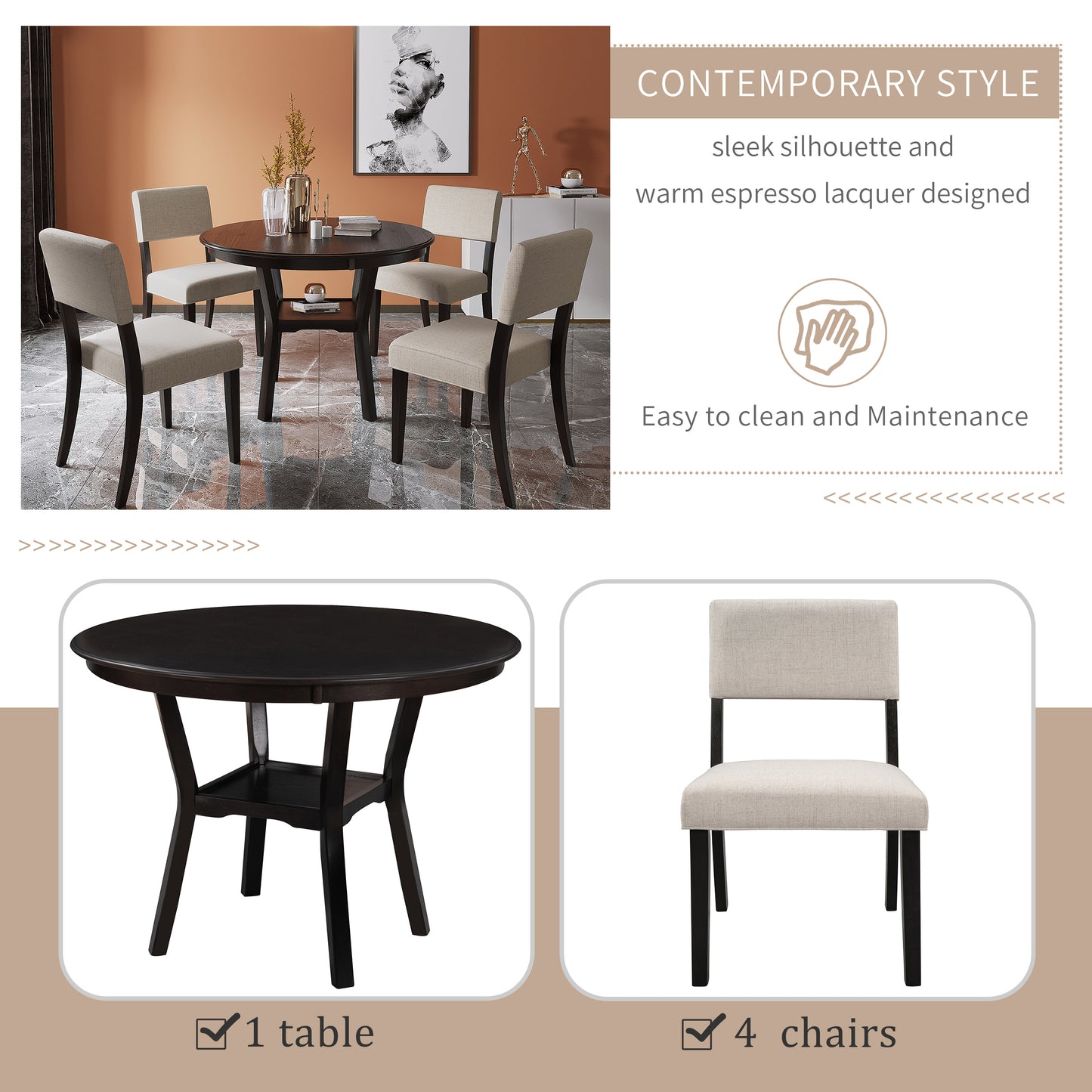 Marta Round 5-Piece Kitchen Dining Table Set