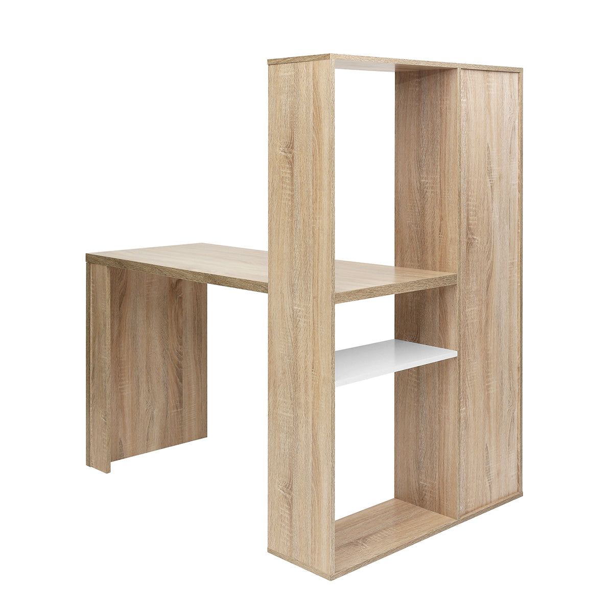 L-Shaped Desk with Shelves, Oak Finish