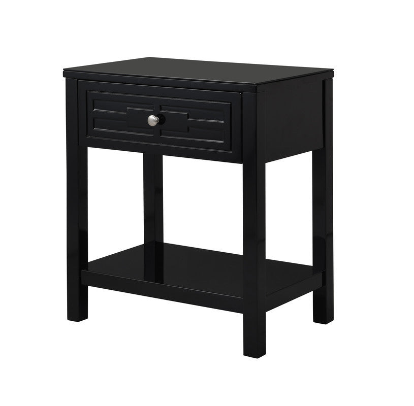 Dylan Black Wooden Nightstand / End Table with Glass Top and Drawer