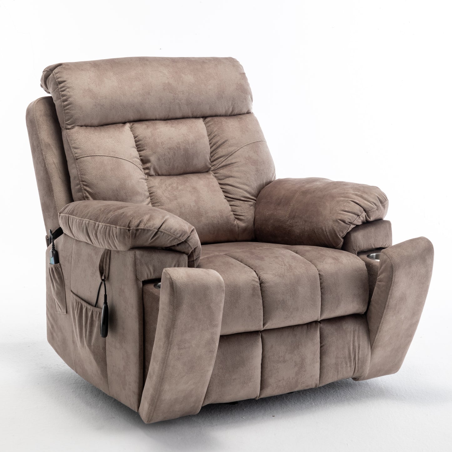 Velvet Power Lift Recliner Heated Zero Gravity Massage Chair with storage pockets - Beige+Brown