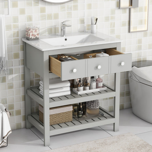 30'' Bathroom Vanity with Ceramic Basin Sink