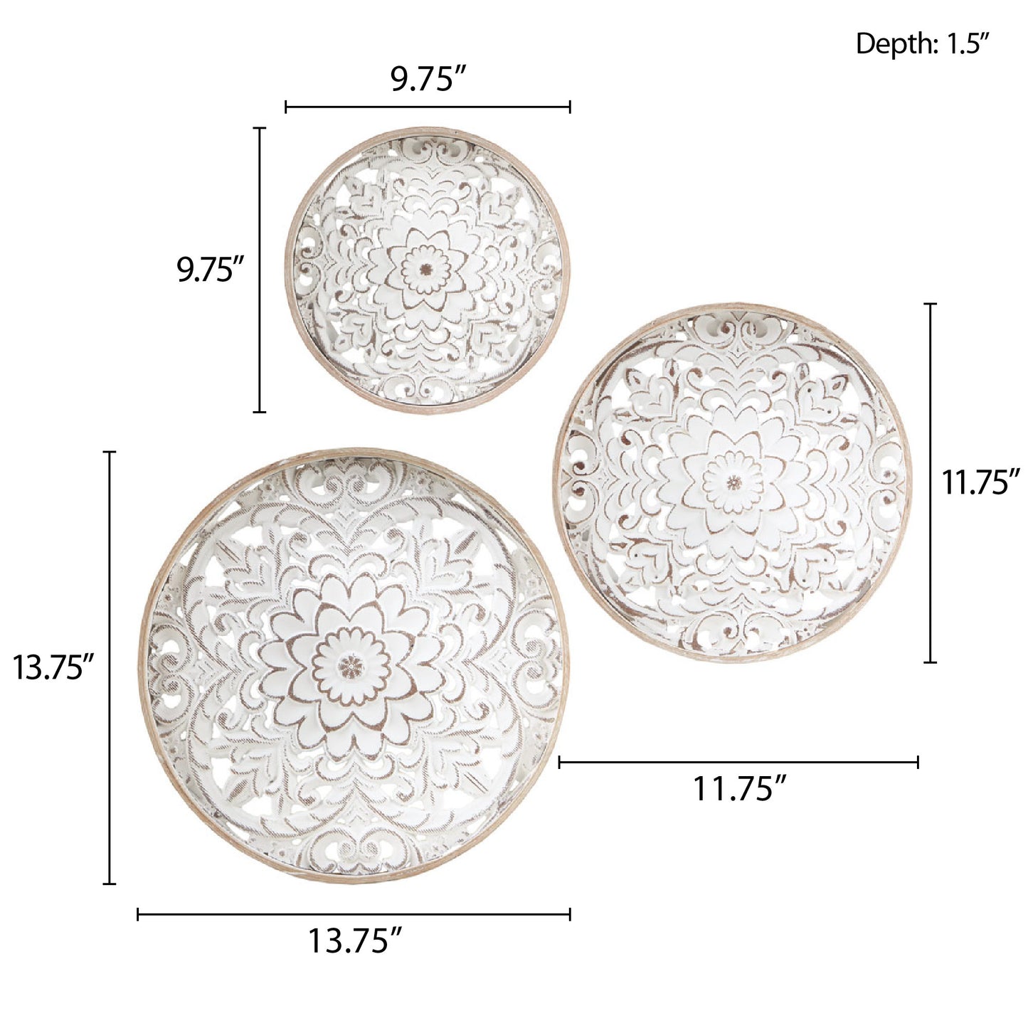 Medallion Trio Distressed White Floral 3-piece Carved Wood Wall Decor Set