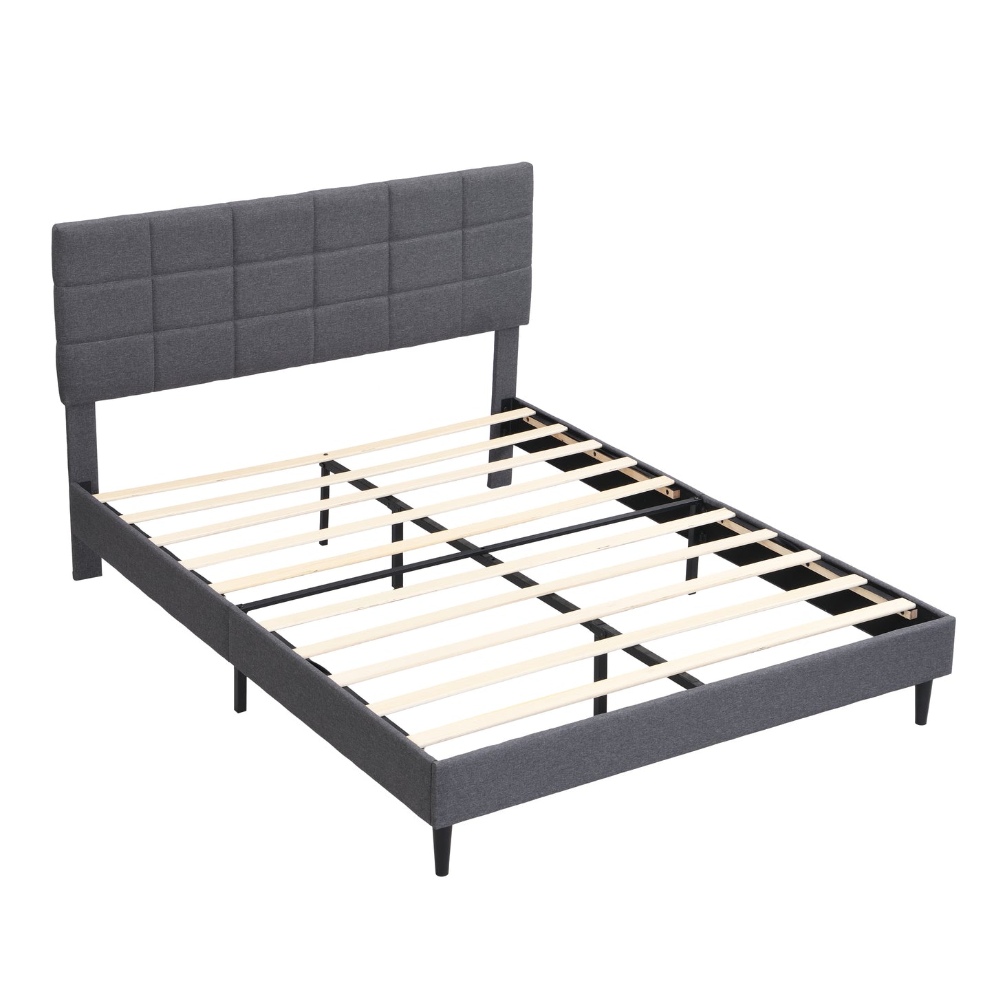 Queen Size Platform Bed Frame with Fabric Upholstered Headboard