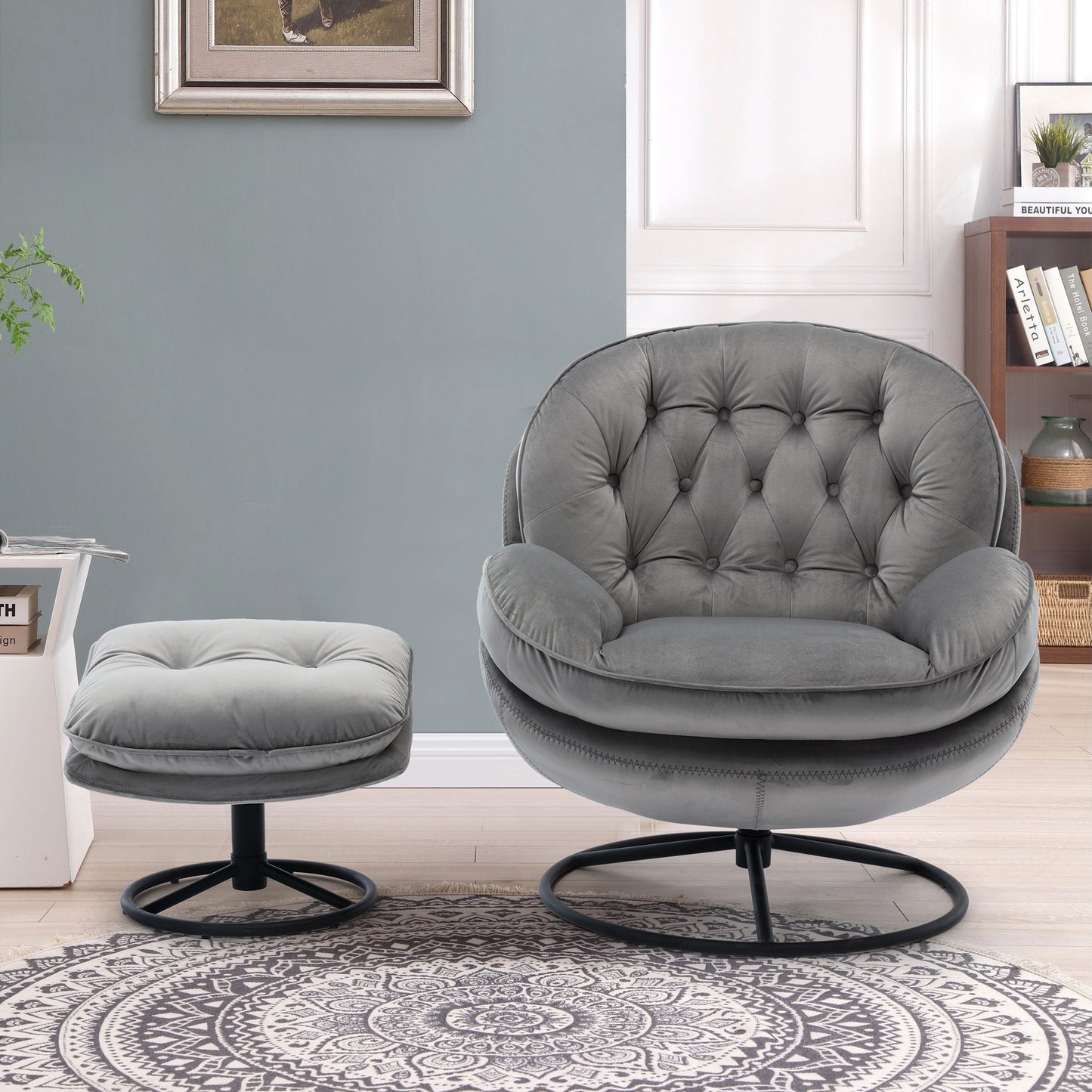 Accent Chair with Ottoman- Grey