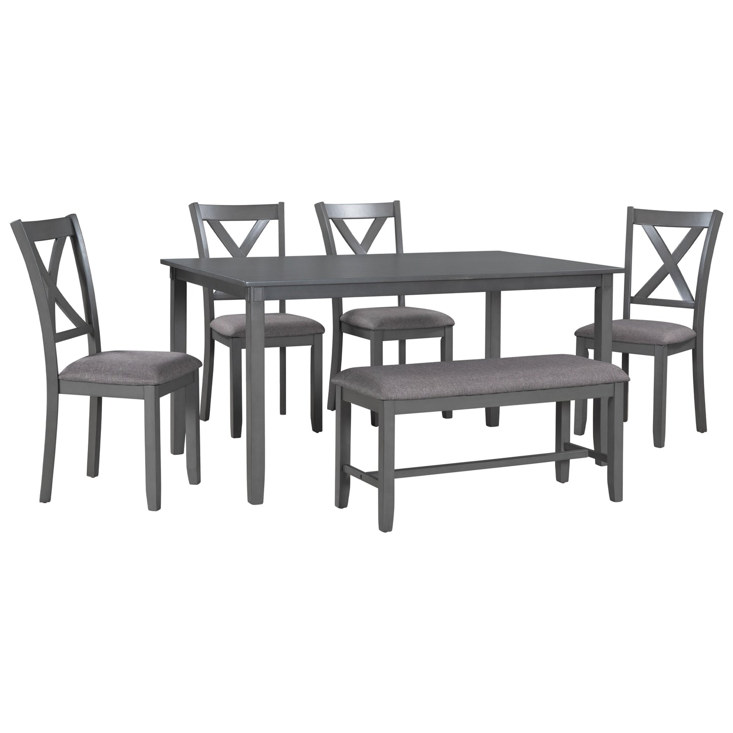 TREX 6-Piece Kitchen Dining Table Set Wooden Rectangular Dining Table