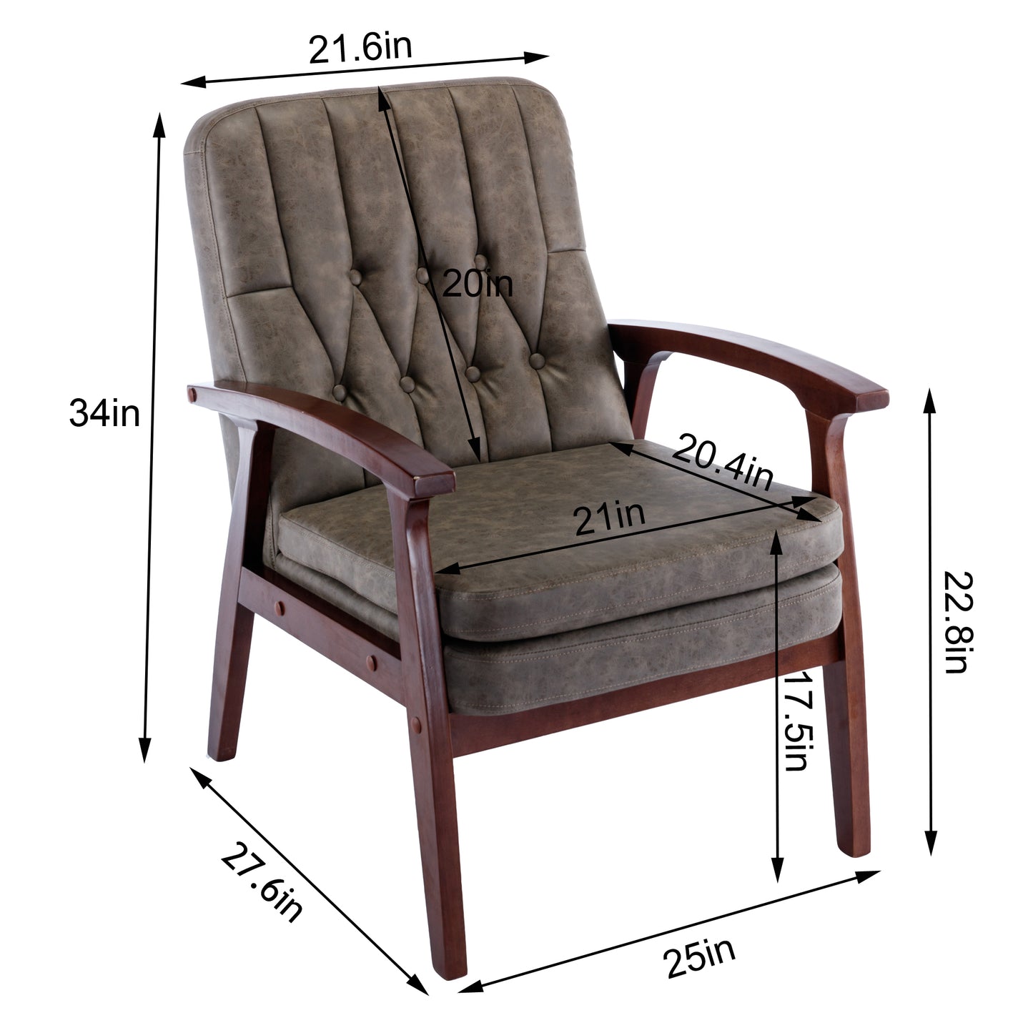 Retro Modern Solid Wood Armrest Accent Chair-Khaki