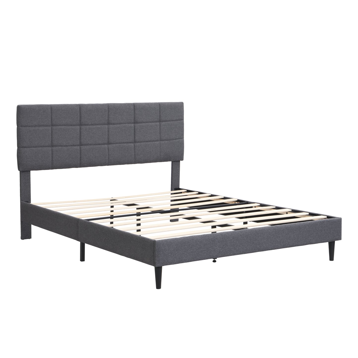 Queen Size Platform Bed Frame with Fabric Upholstered Headboard