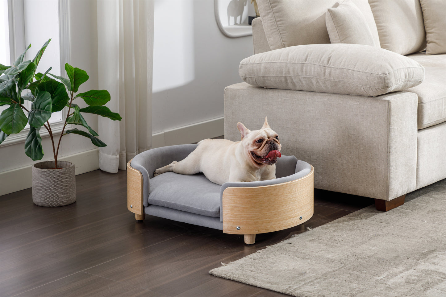 Scandinavian style Elevated Dog Bed Pet Sofa -Light Grey