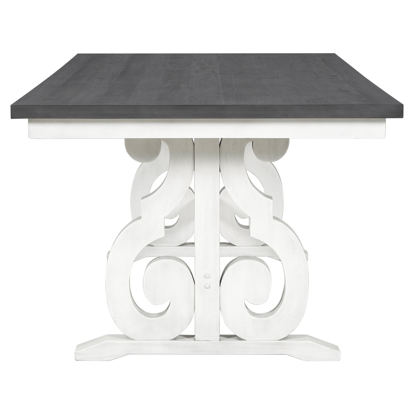 Farmhouse Rectangular Dining Table with Chairs and Bench (Gray+White)