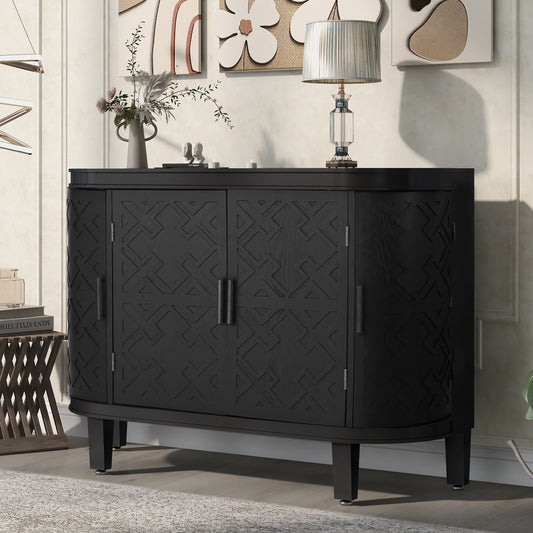 U-Style Accent Storage Cabinet Sideboard Wooden Cabinet with Antique Pattern Doors for Hallway, Entryway, Living Room, Bedroom