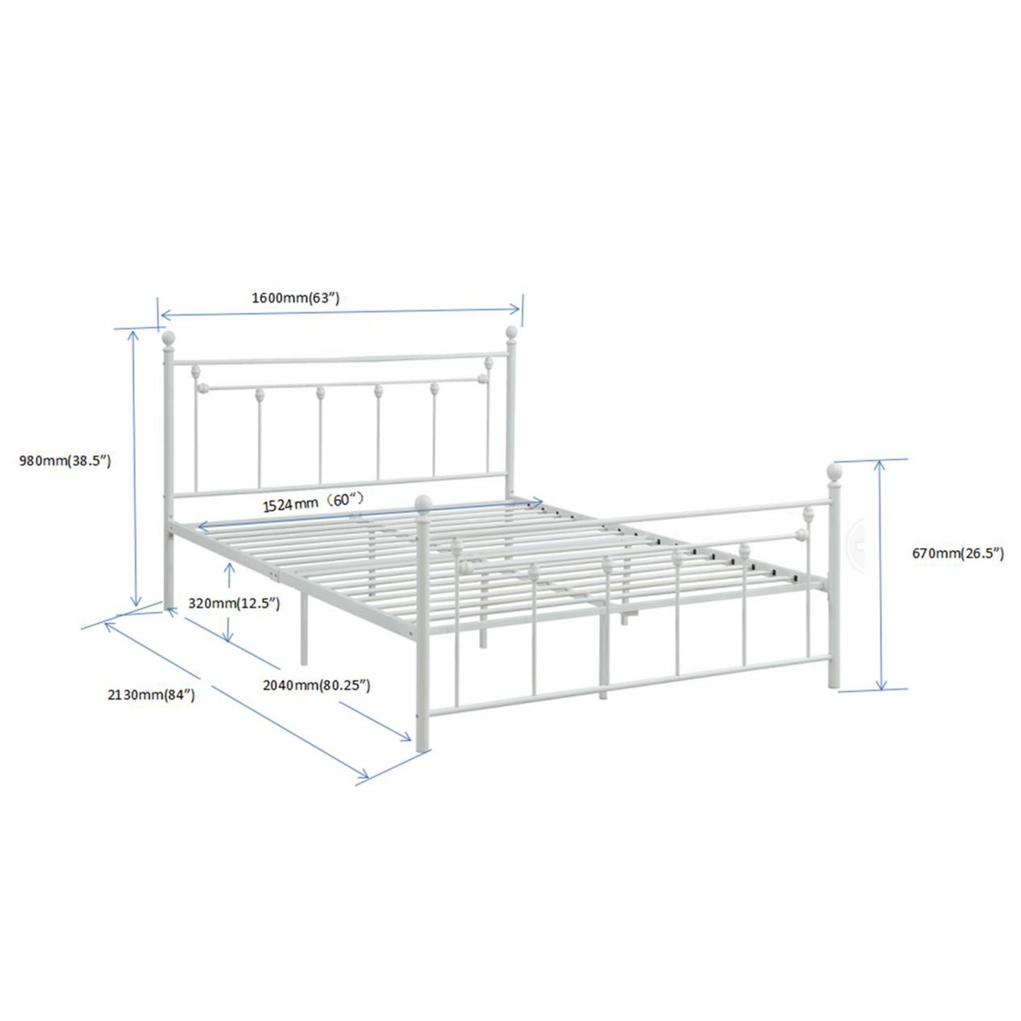 Queen Size Metal Bed Frame-(White)