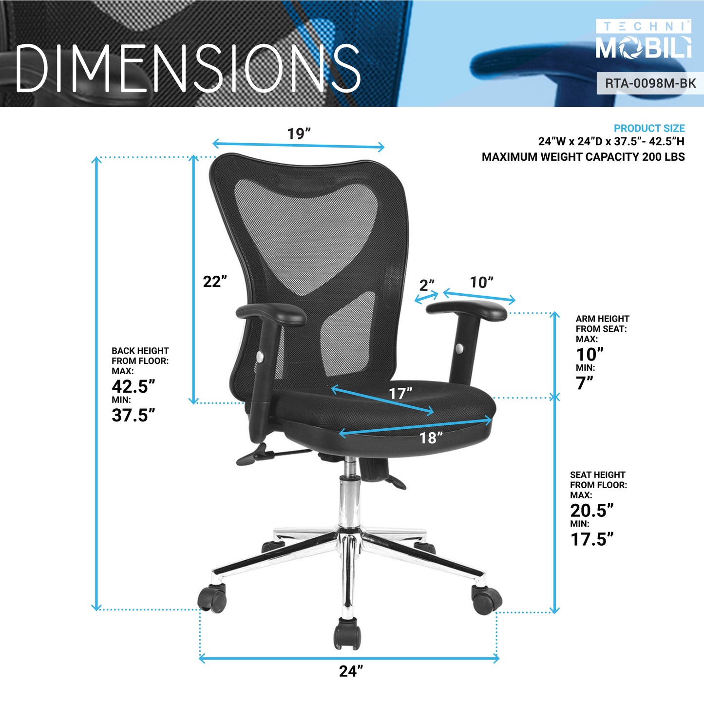 Techni Mobili High Back Mesh Office Chair