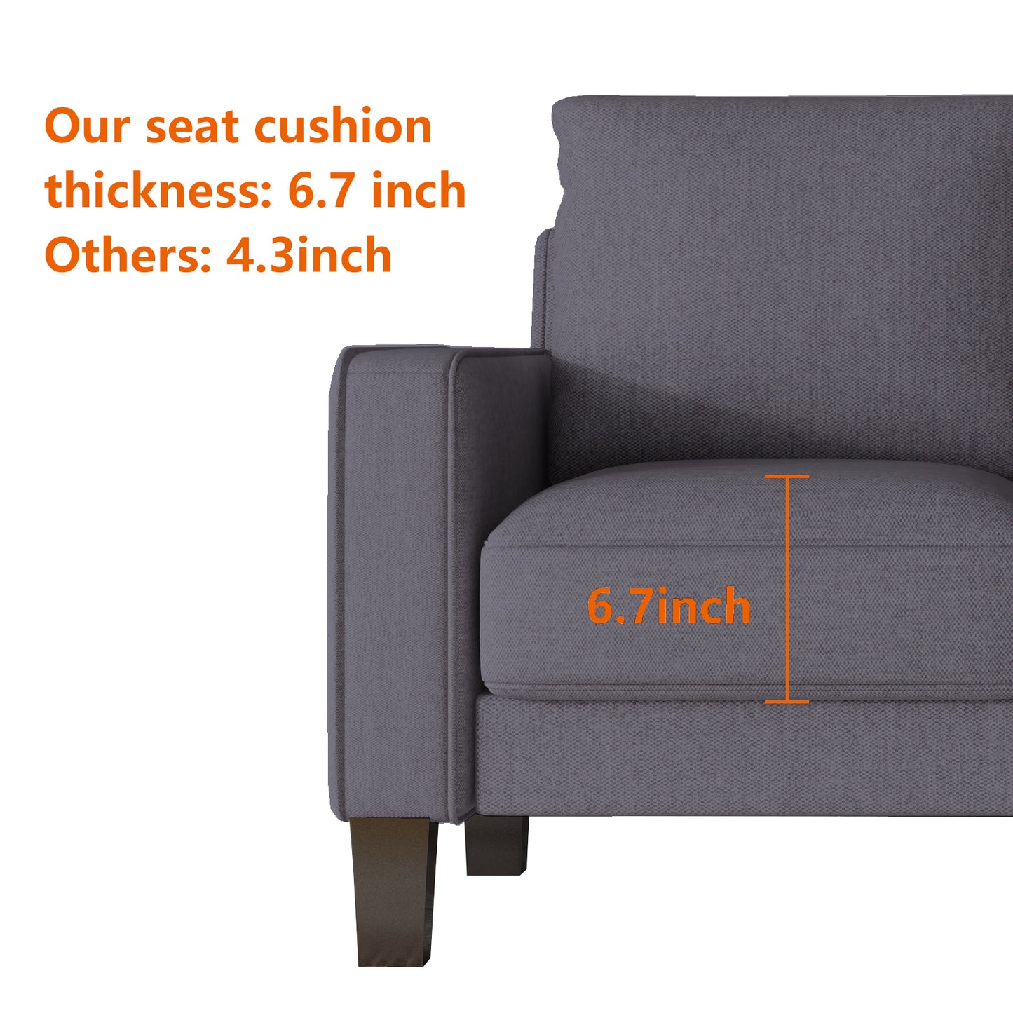 Marchly Modern Living Room Furniture L Shape Sofa with Ottoman in Dark Grey Fabric