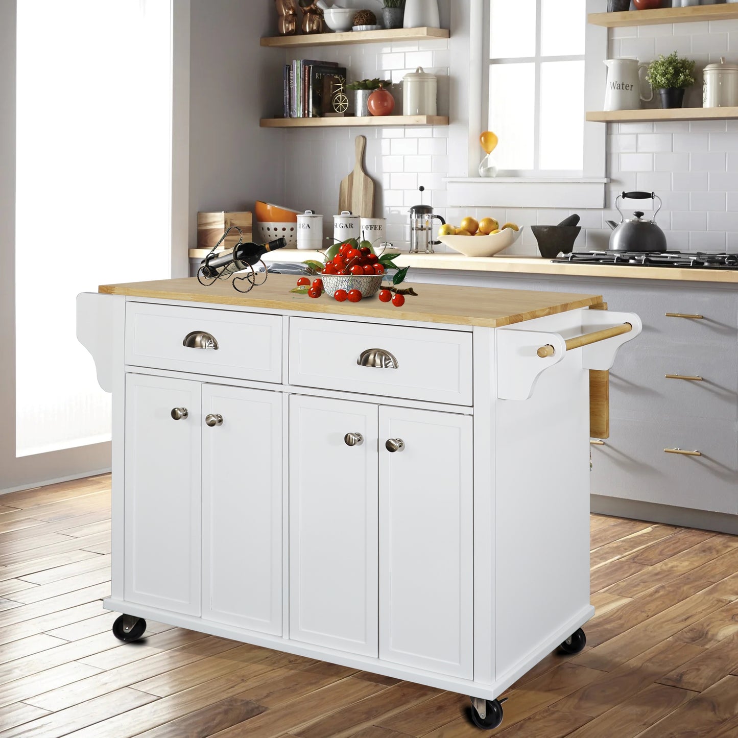 Cambridge Natural Wood Top Kitchen Island with Storage