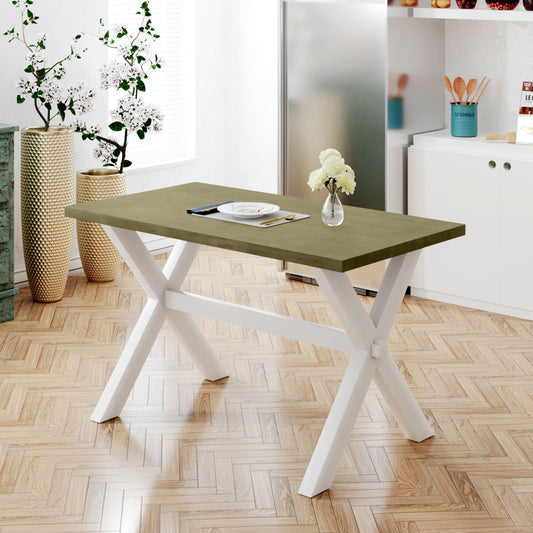 Rustic Farmhouse Wood Kitchen Dining Table, White/Green