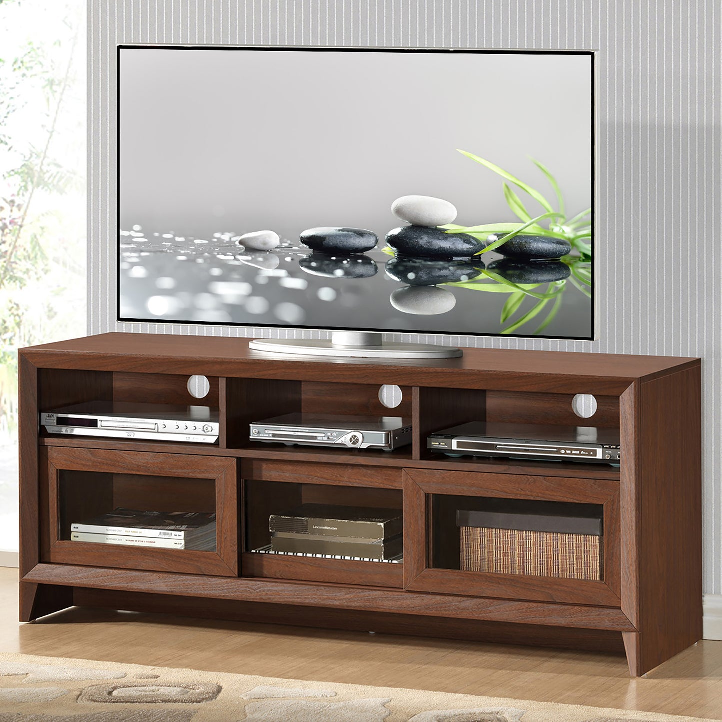 Techni Mobili Modern TV Stand with Storage for TVs Up To 60", Hickory