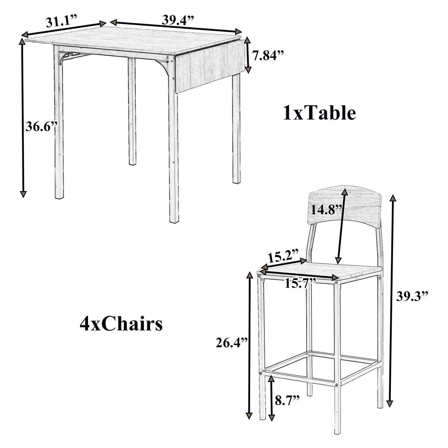 Farmhouse 5-piece Counter Height Drop Leaf Dining Table Set