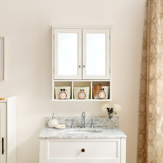Bathroom Mirror with 2 Doors and 4 Adjustable Shelf Mounted for Bathroom, Laundry Room and Kitchen