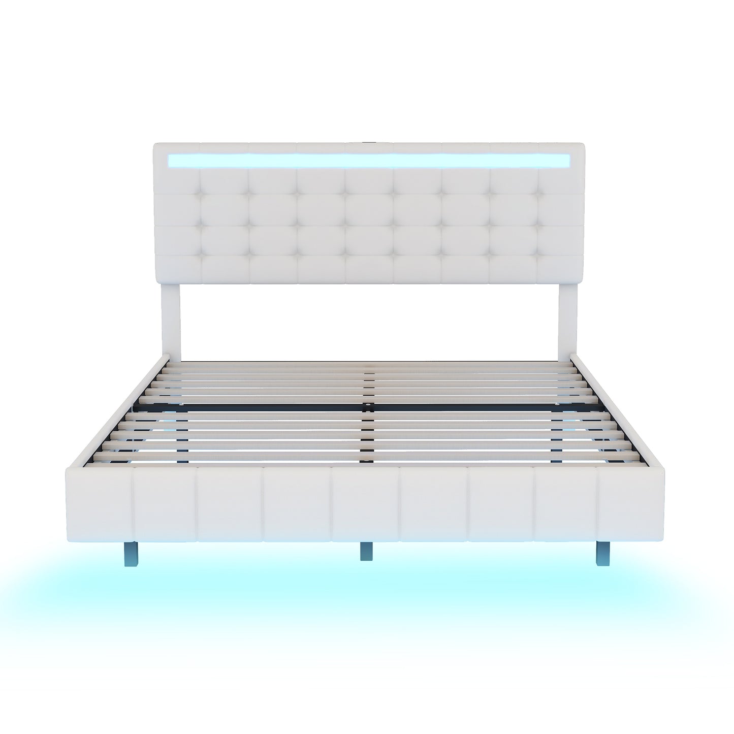 Queen Size Floating Bed Frame with LED Lights and USB Charging