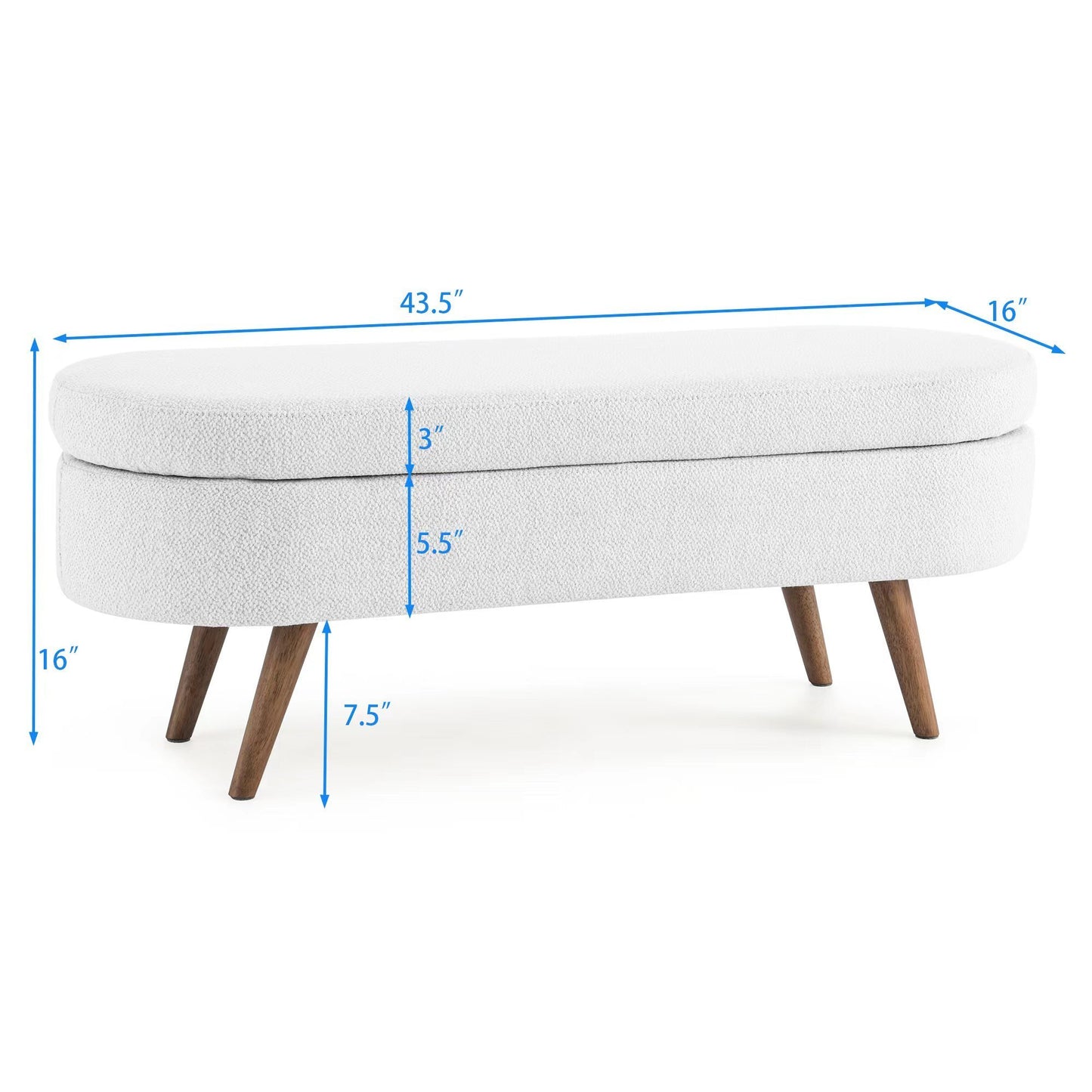 Isiris Ottoman Oval Storage Bench, Rubber Wood Legs, White（43.5“x16”x16“）