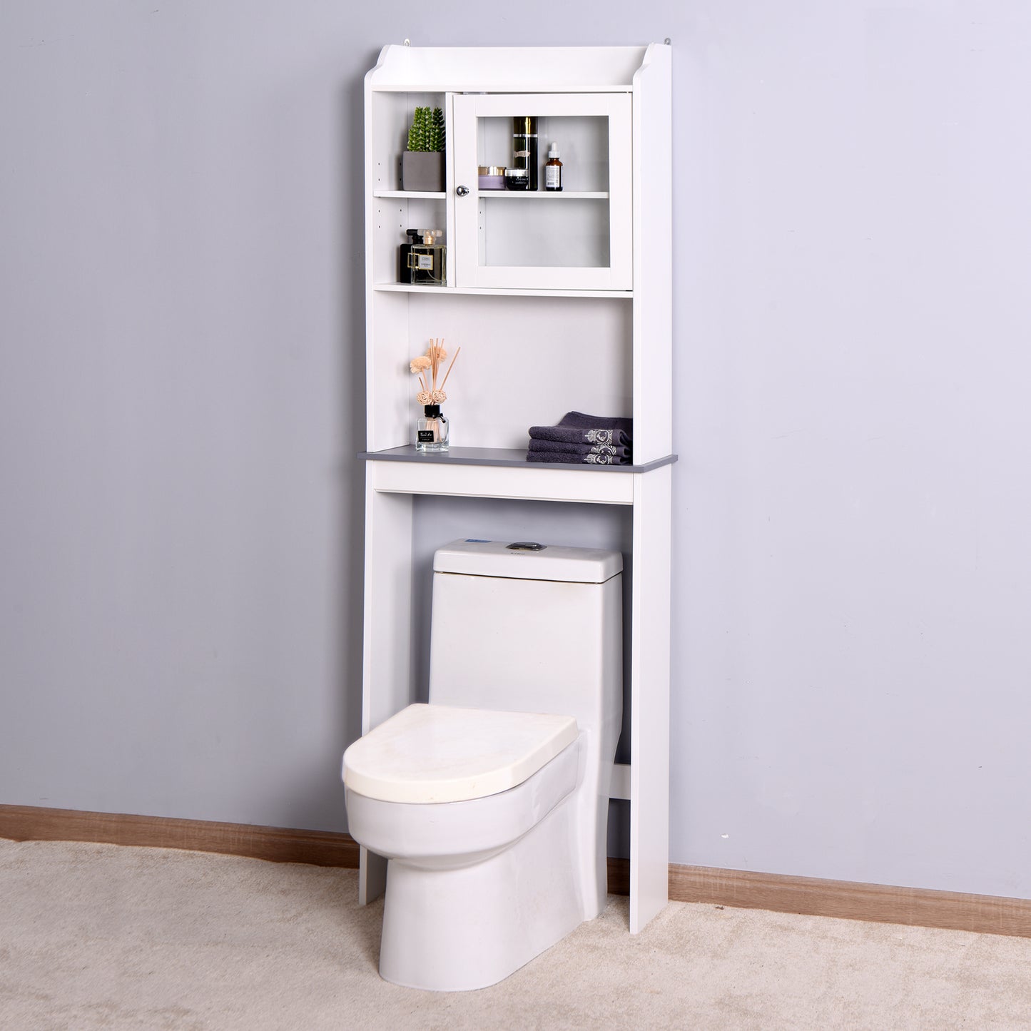 Modern Over The Toilet Space Saver Organization Wood Storage Cabinet for Home, Bathroom -White