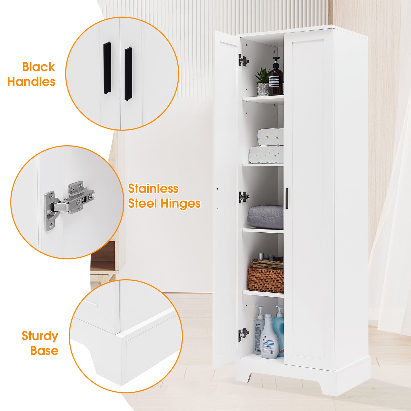 Bathroom Storage Cabinet with Two Doors, White