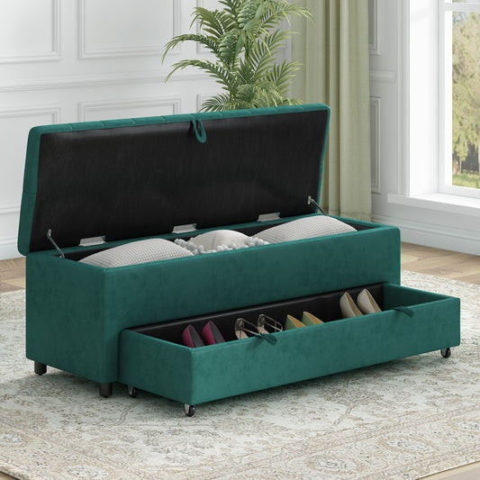 51.2" Button-Tufted Ottoman with Safety Close