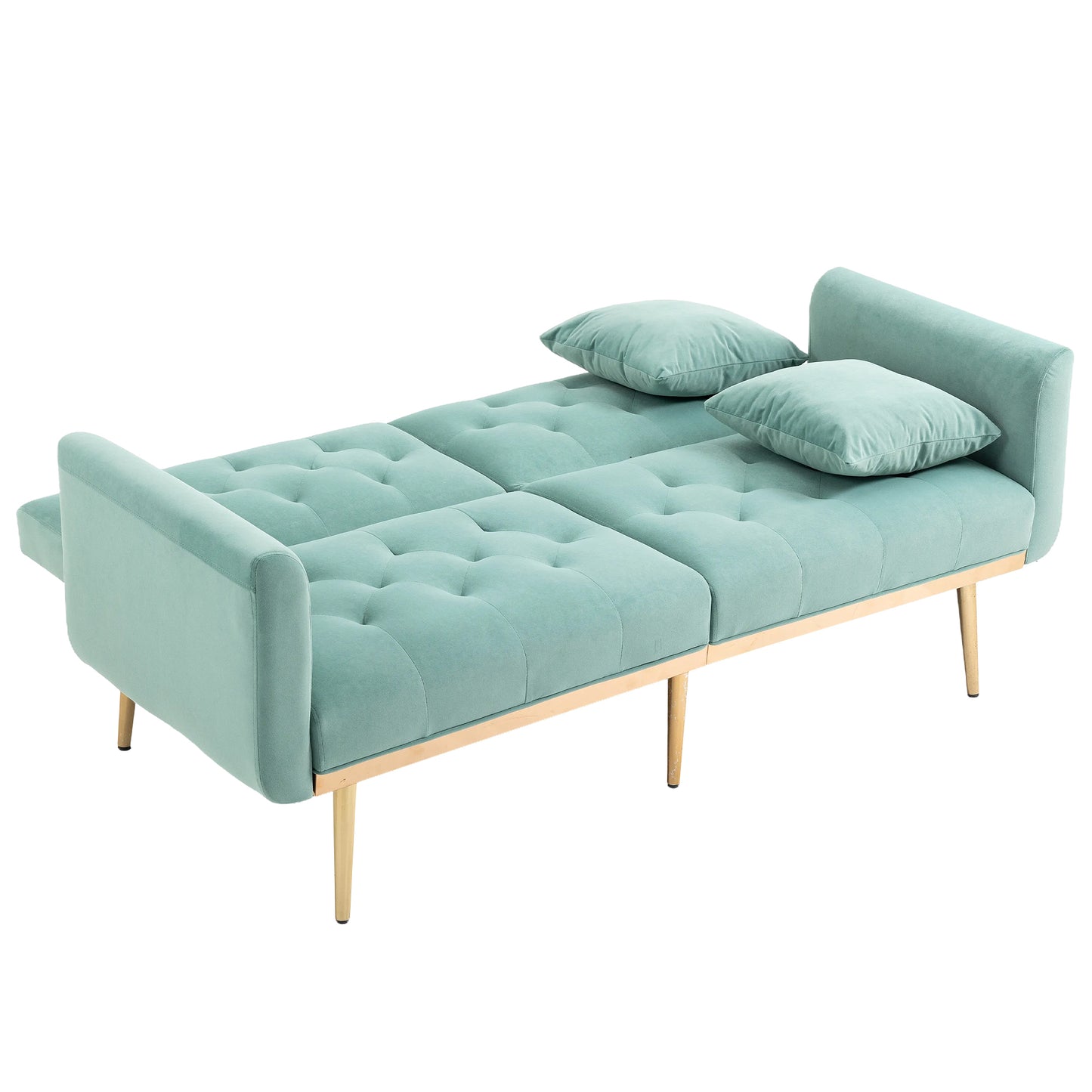 Velvet Accent Sofa with Gold Legs, Light Teal