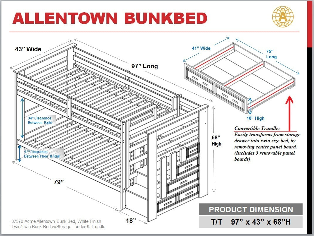 ACME Allentown Bunk Bed in White - Twin