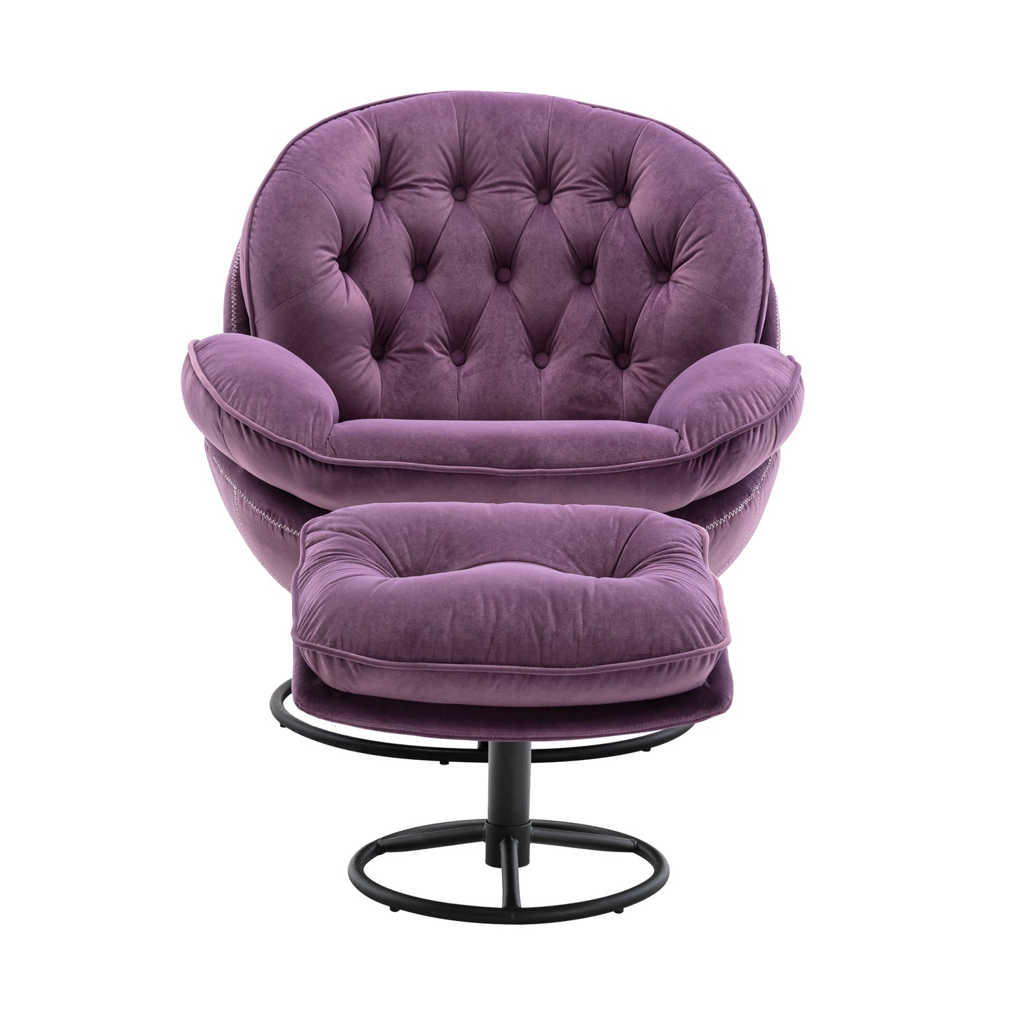 Velvet Swivel Accent Chair with Ottoman, Purple